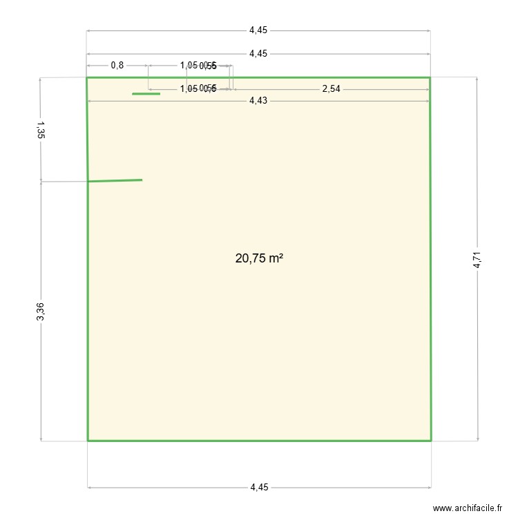 26 LECLERC. Plan de 1 pièce et 21 m2