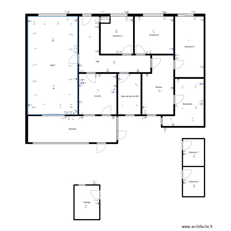 Jemappe dora. Plan de 14 pièces et 173 m2