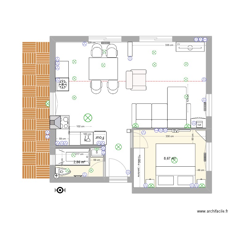 lot 7.4 amenagement .2. Plan de 2 pièces et 12 m2