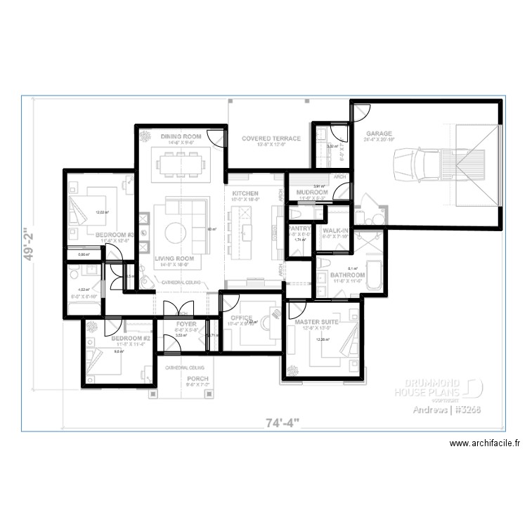 plan 1. Plan de 14 pièces et 128 m2