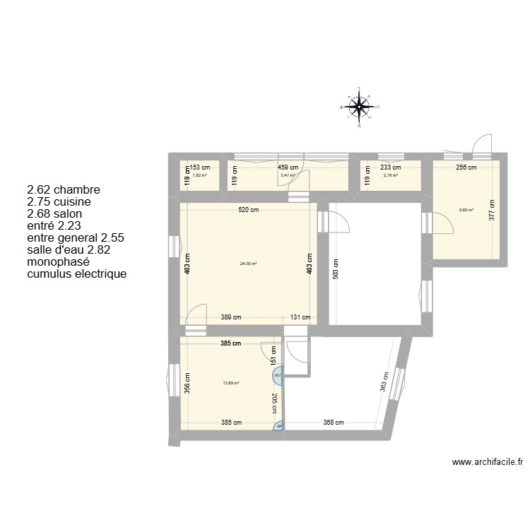 el mellali. Plan de 6 pièces et 57 m2