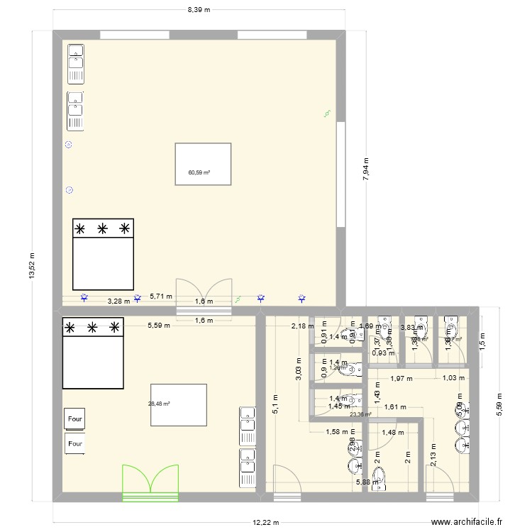 espace traiteur. Plan de 6 pièces et 116 m2