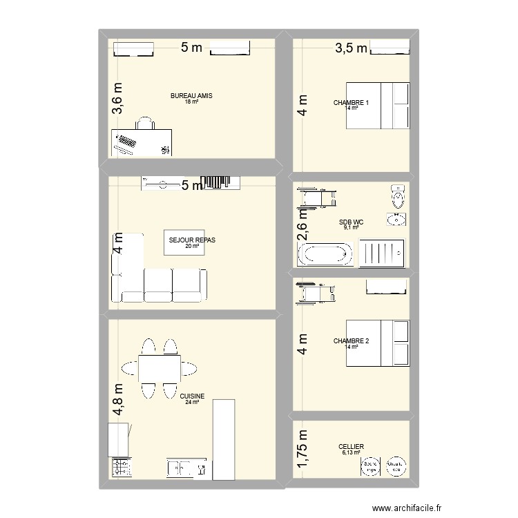 PLAN STEF 27 02 25. Plan de 7 pièces et 105 m2