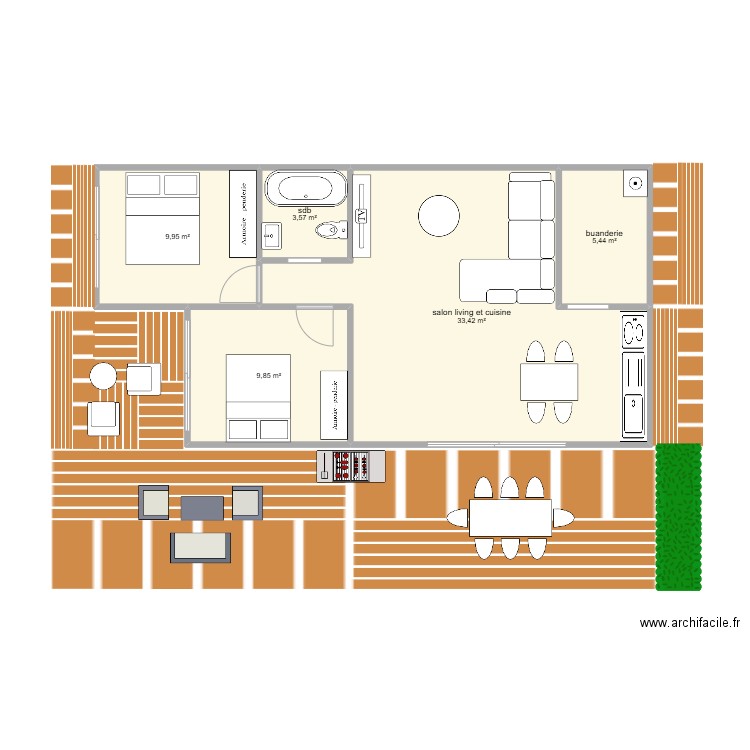 lodge 33. Plan de 5 pièces et 62 m2