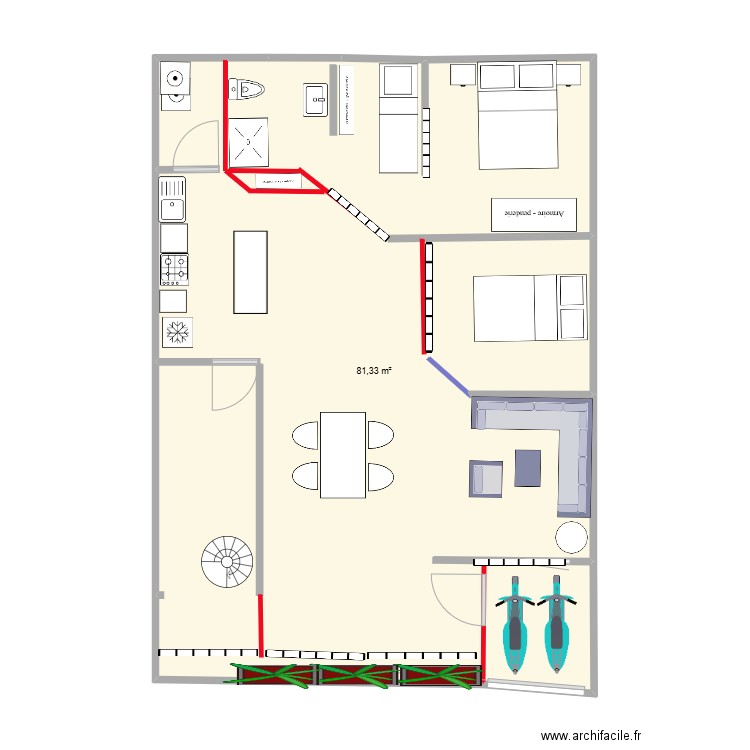 KODOK cuisine garage. Plan de 1 pièce et 81 m2