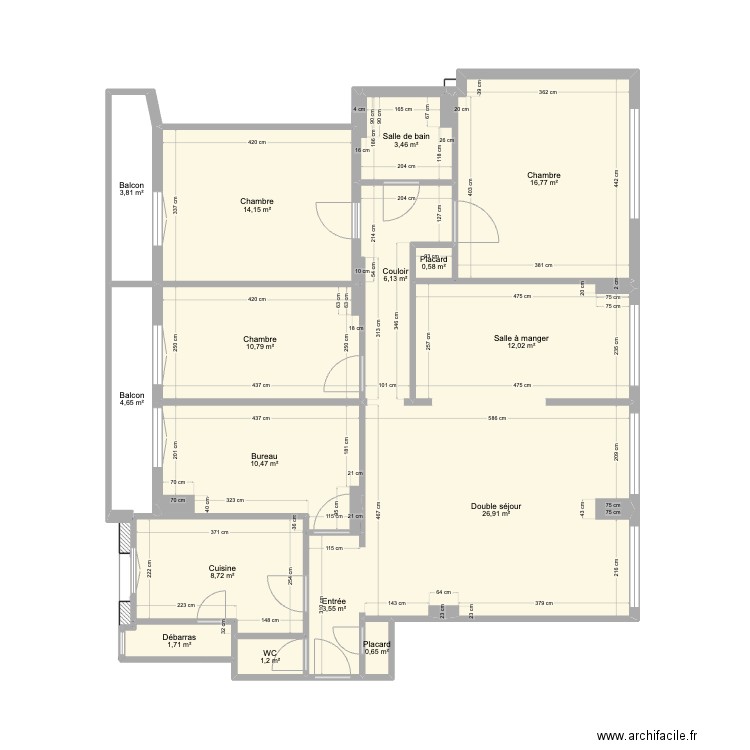 Boulbi-Paris mesures. Plan de 16 pièces et 126 m2