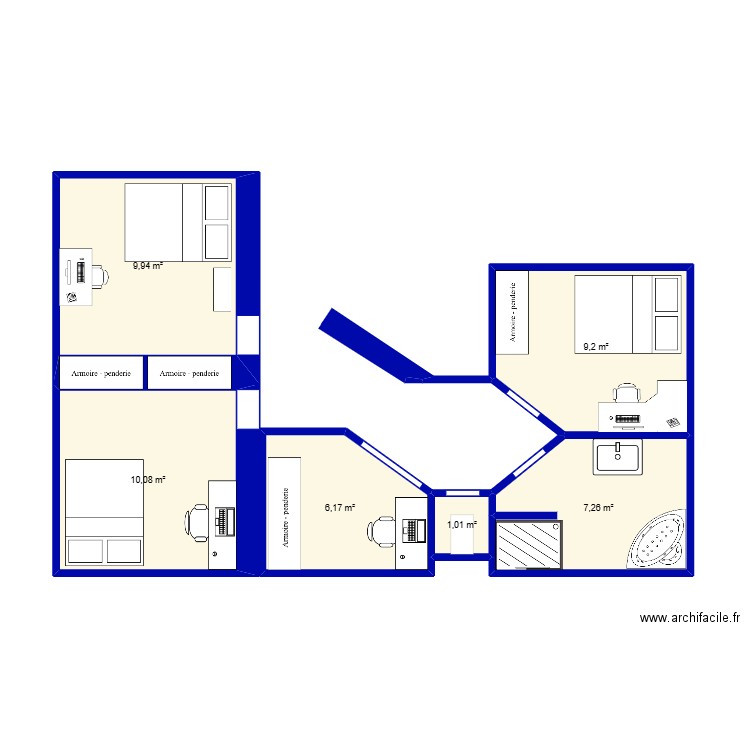 plan existant. Plan de 6 pièces et 44 m2