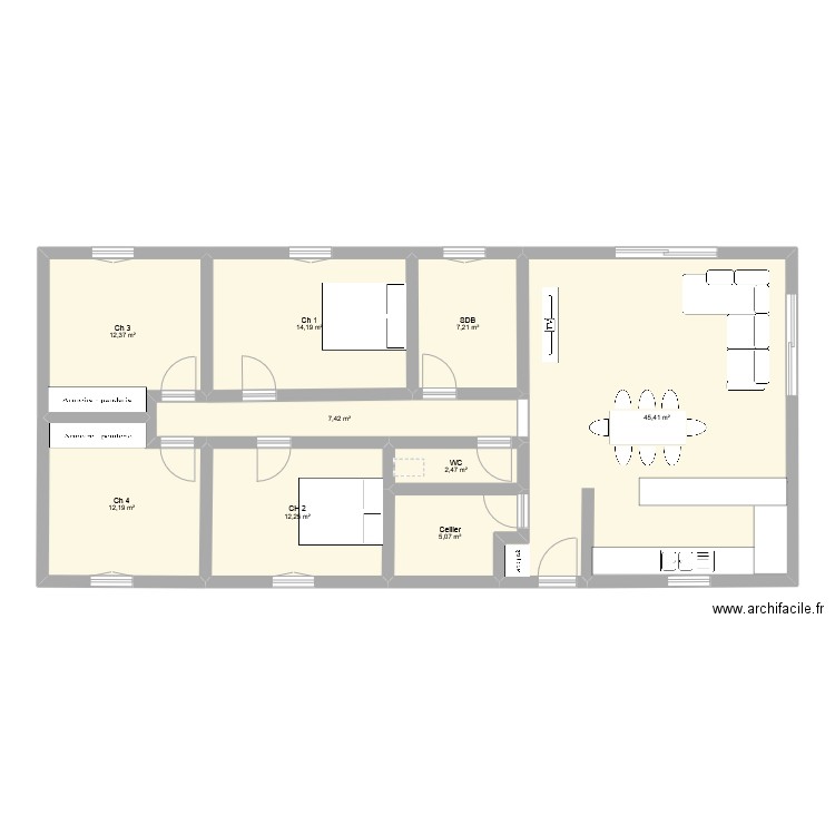 fff. Plan de 9 pièces et 119 m2