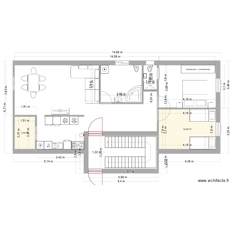 lotfi bzh 3. Plan de 2 pièces et 16 m2