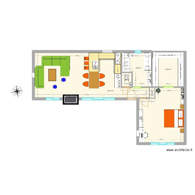 Chalet en L 24-01. Plan de 4 pièces et 86 m2