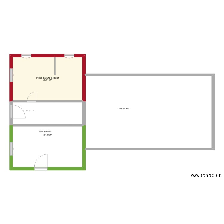 Bâtiment communal et son logement à isoler. Plan de 3 pièces et 141 m2