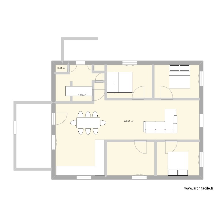 lelanne. Plan de 3 pièces et 68 m2