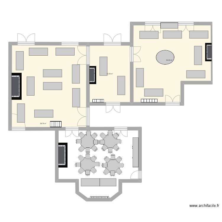 RDC Château Tables V2. Plan de 3 pièces et 135 m2