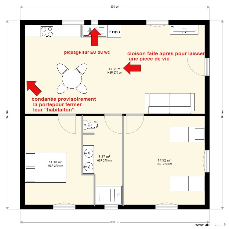 Pifteau. Plan de 4 pièces et 66 m2