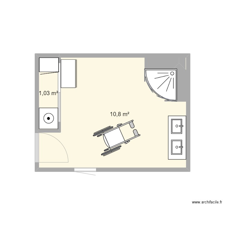 Salle de bain. Plan de 2 pièces et 12 m2