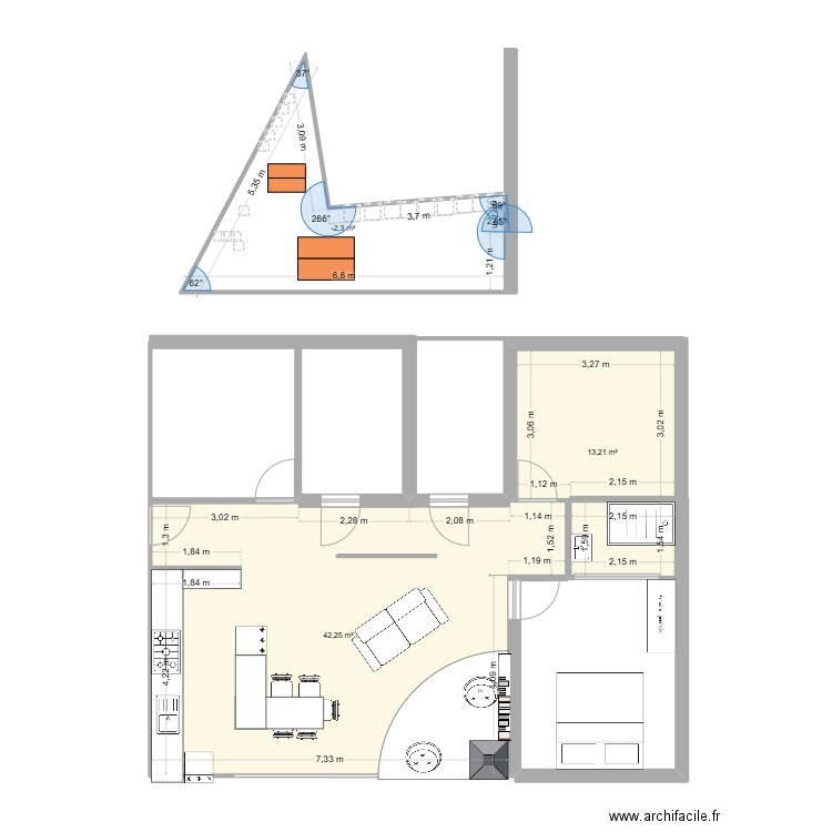 essai plan maison. Plan de 3 pièces et 70 m2