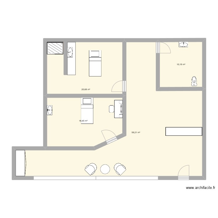 cm . Plan de 4 pièces et 108 m2