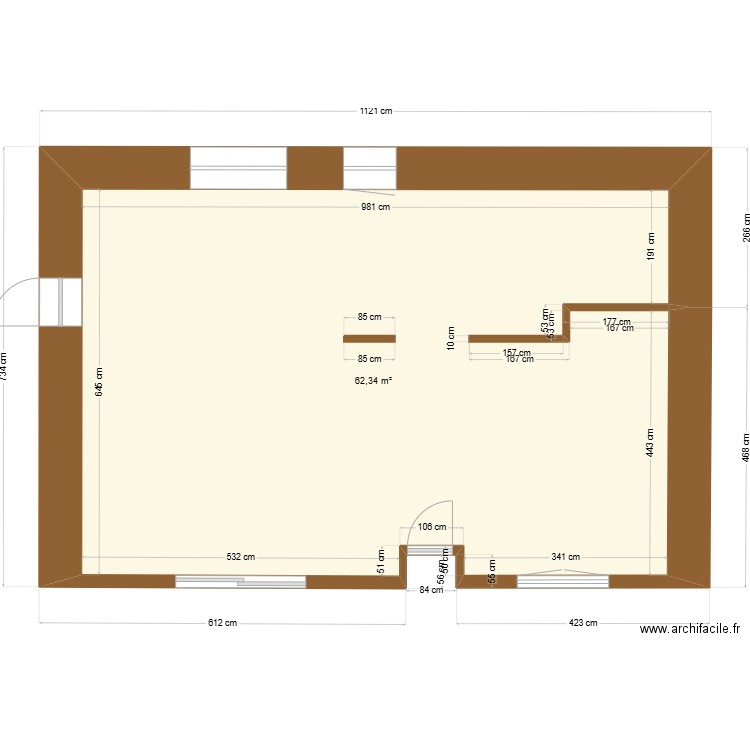 Esquiniac brut. Plan de 1 pièce et 62 m2