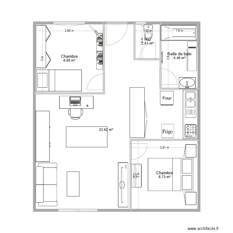 Maison en rénovation. Plan de 5 pièces et 56 m2