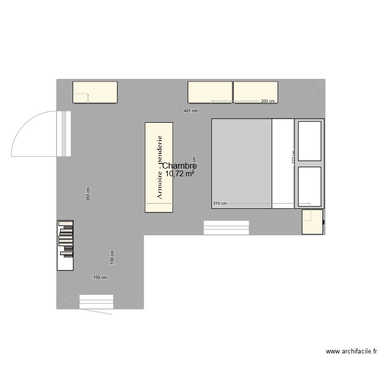 chambren. Plan de 1 pièce et 11 m2