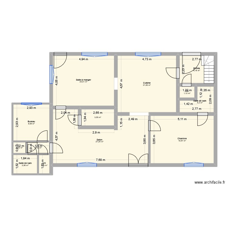 Maison RDC. Plan de 13 pièces et 119 m2