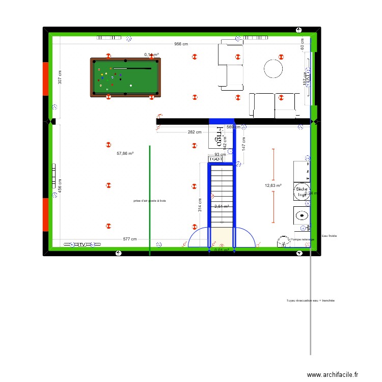 ROUMILA - aménagement. Plan de 7 pièces et 73 m2