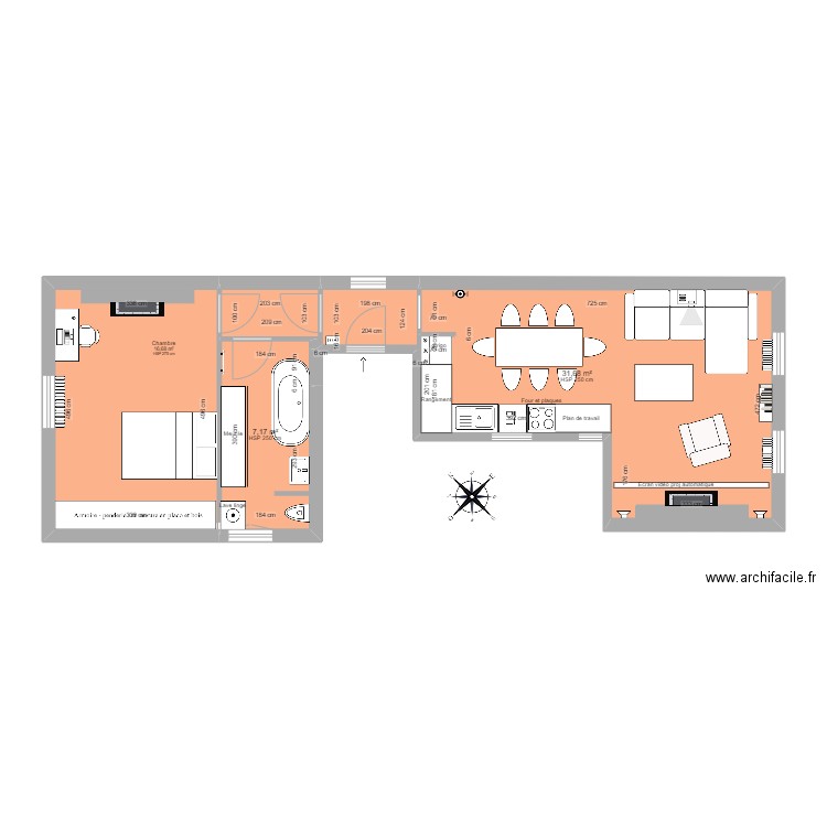 Plan fantaisie. Plan de 3 pièces et 56 m2