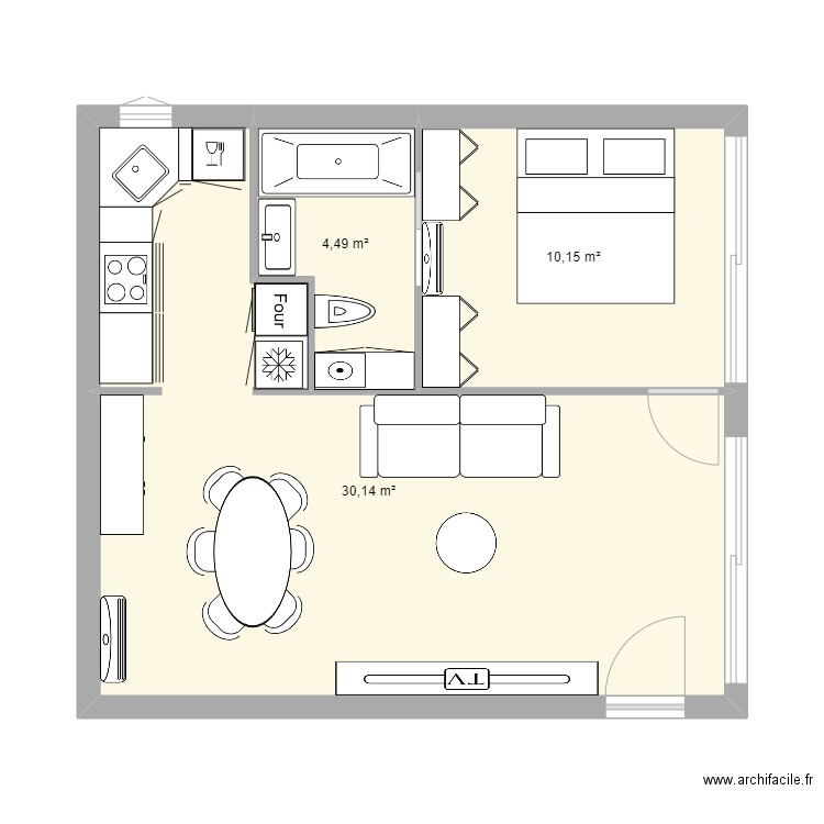 trinite rdc projet 2 plan 1. Plan de 3 pièces et 45 m2