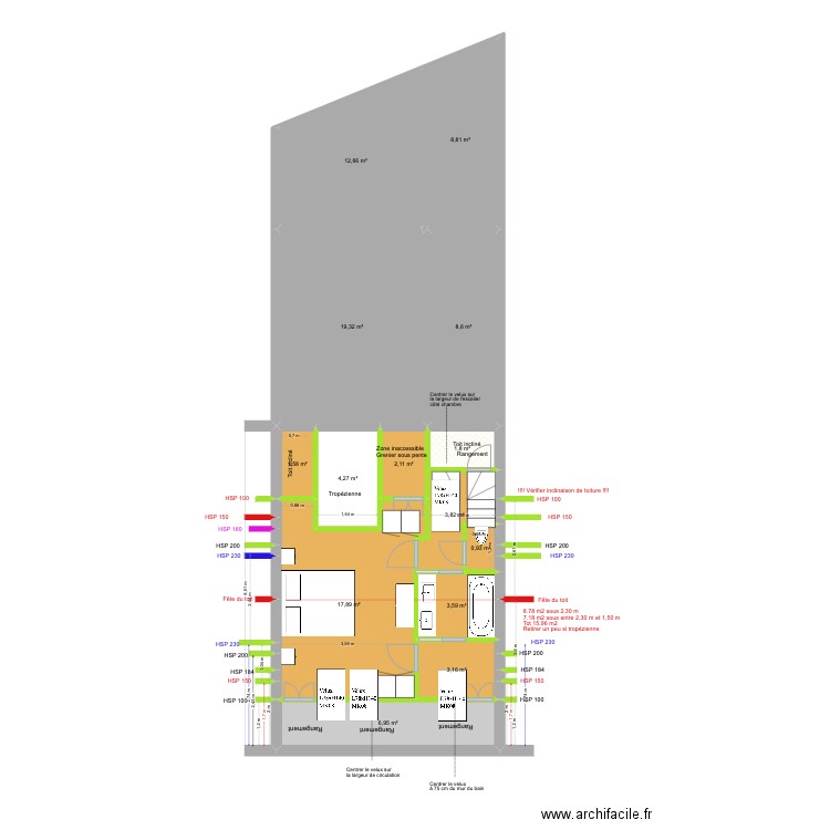 BAUCQ 77 4e étage VF Fred. Plan de 14 pièces et 96 m2