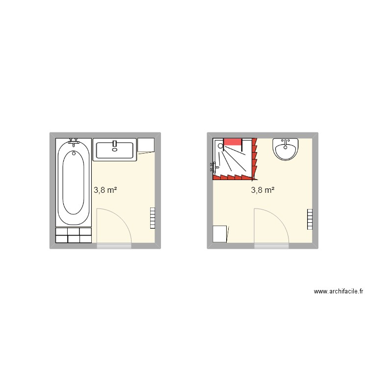 salle de bain hammad. Plan de 2 pièces et 8 m2