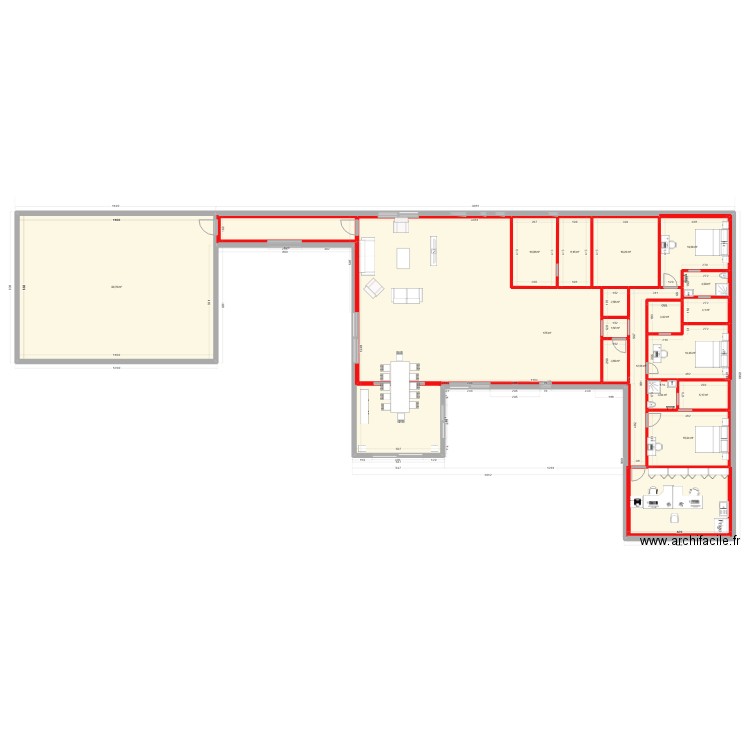 MONDRECOURT 2 sans garage et raccordement hangar 2. Plan de 17 pièces et 536 m2