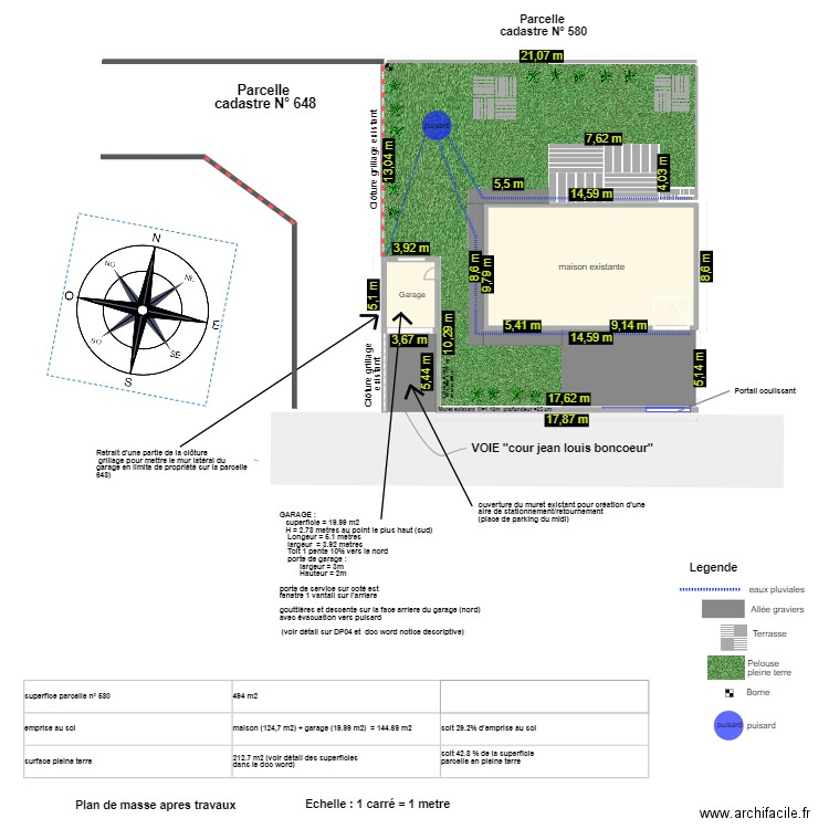 plan masse apres travaux. Plan de 2 pièces et 132 m2