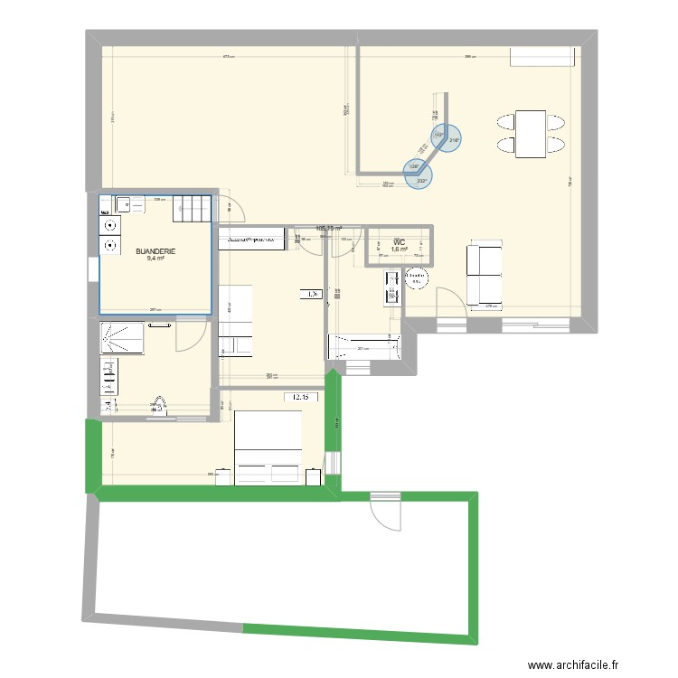 AMENAGEMENT MAISON extension1. Plan de 3 pièces et 116 m2