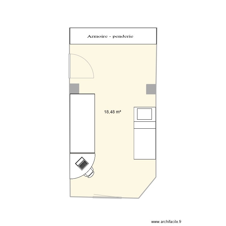 Chambre meubles 1. Plan de 1 pièce et 18 m2