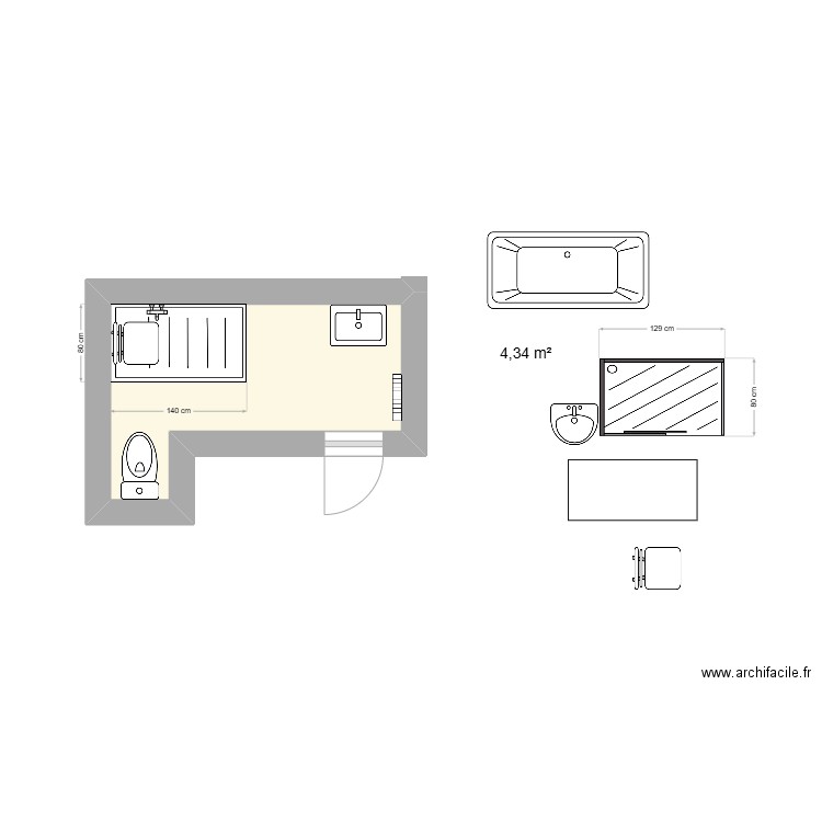 sdb bonnafous. Plan de 1 pièce et 4 m2