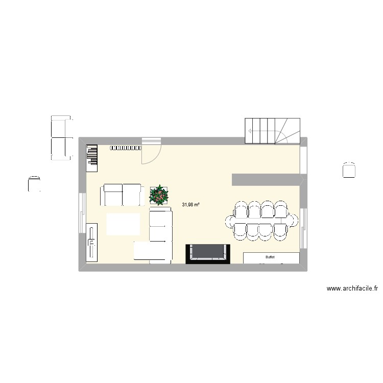 salon séjour. Plan de 1 pièce et 32 m2