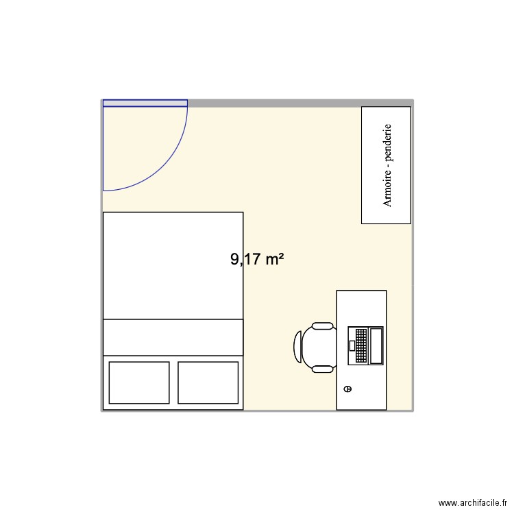 chambre 2. Plan de 1 pièce et 9 m2