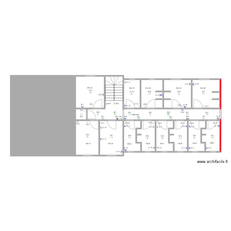 Hamoir Etage 1.1. Plan de 17 pièces et 129 m2