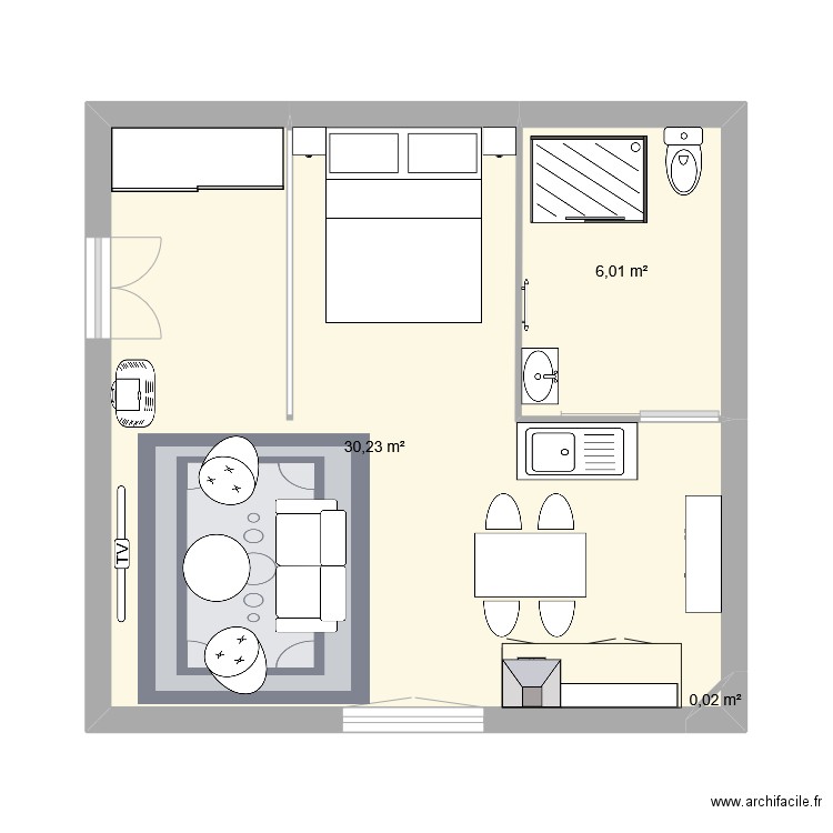 g5 peu tetre. Plan de 3 pièces et 36 m2