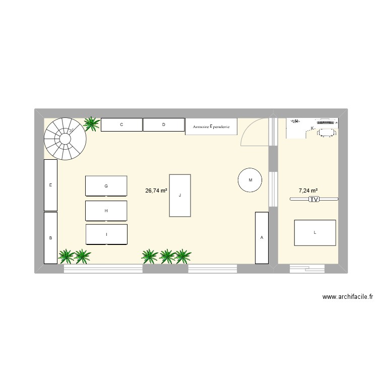 PDV. Plan de 2 pièces et 34 m2