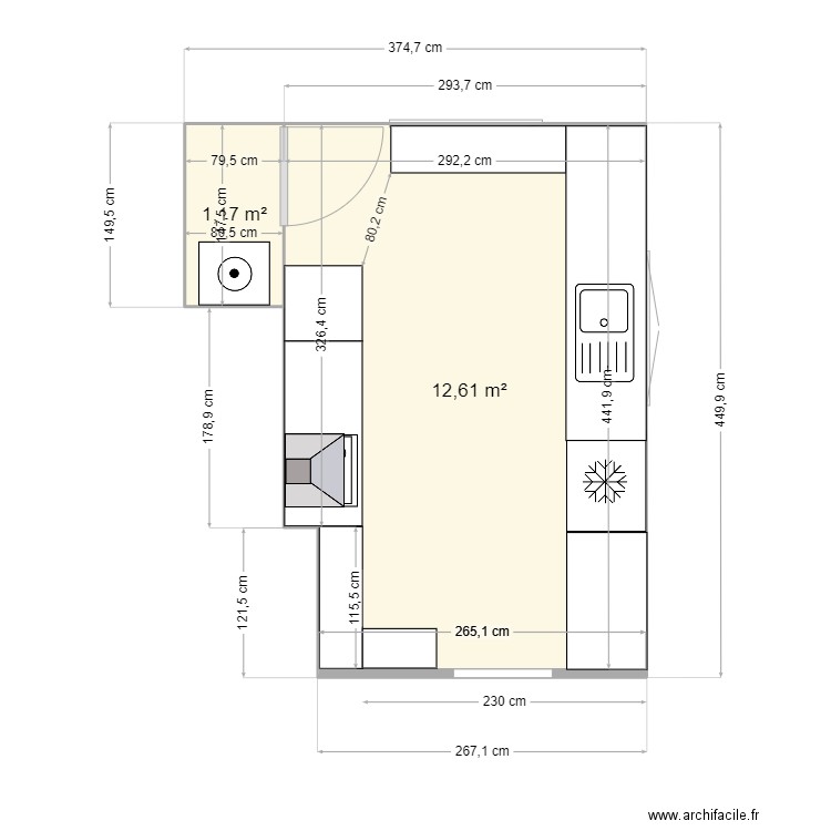 CUISINE ACTUELLE 2. Plan de 2 pièces et 14 m2