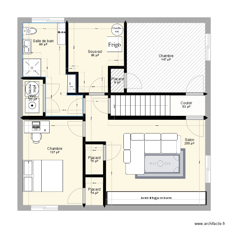 sous-sol maison aménagement. Plan de 9 pièces et 78 m2