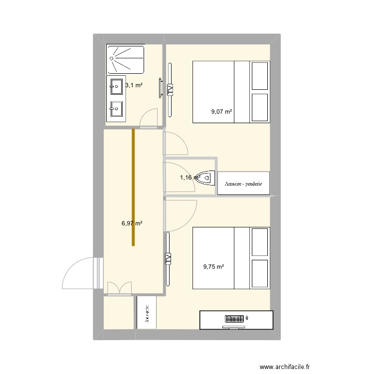 Nouveau étage henriette. Plan de 5 pièces et 30 m2