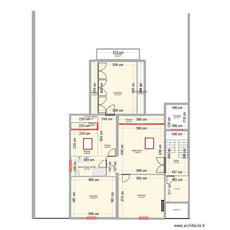 PAIX ETAGE 1 / A - DEFINITIF. Plan de 18 pièces et 112 m2