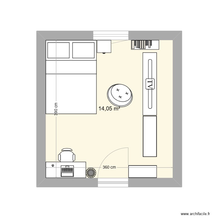 chambre g. Plan de 1 pièce et 14 m2