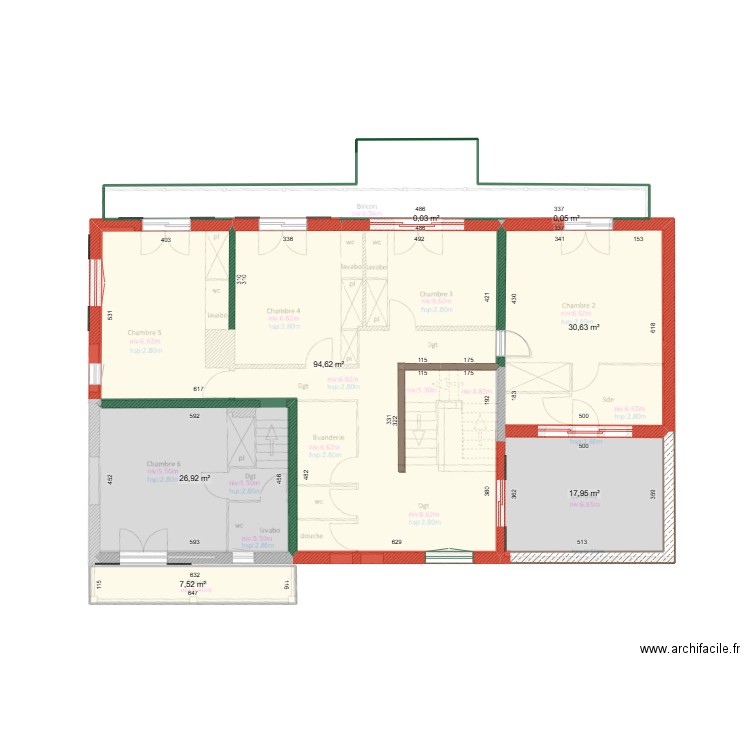 2025 02 14 étage plan maçonnerie. Plan de 7 pièces et 178 m2