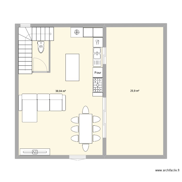 Maison 1. Plan de 2 pièces et 64 m2