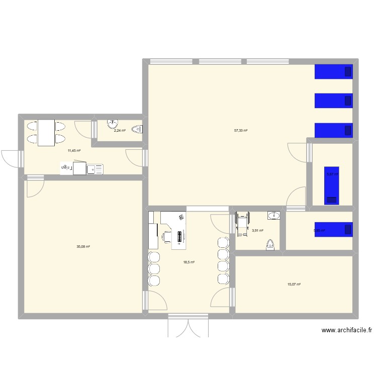 cabinet 3 . Plan de 9 pièces et 155 m2