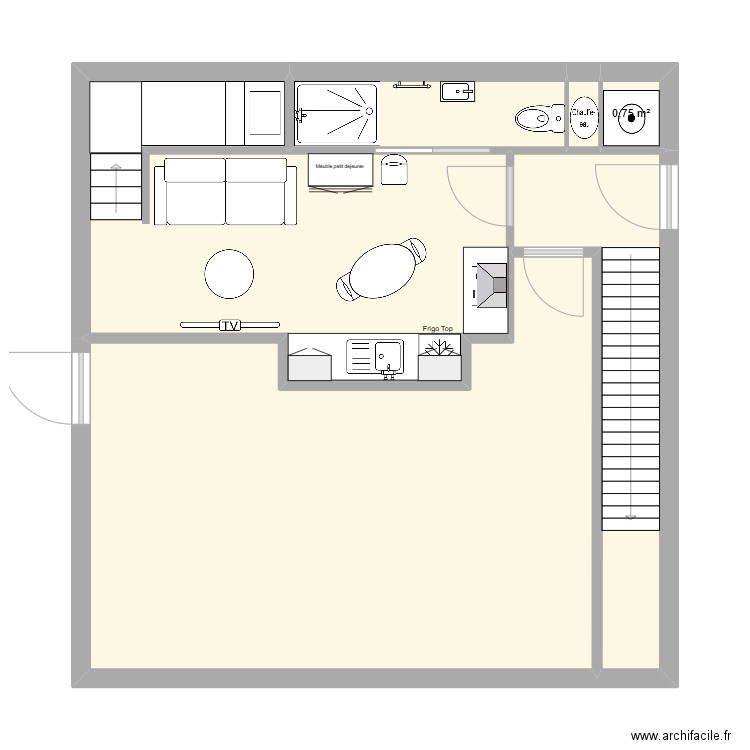 2 studio 1er étage. Plan de 6 pièces et 62 m2