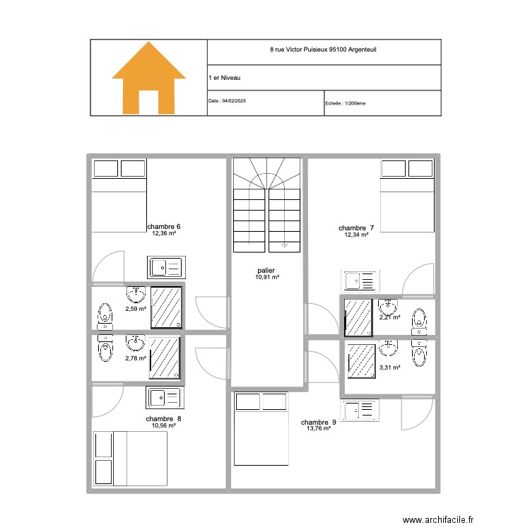 ARGENTEUIL 1 ER . Plan de 9 pièces et 71 m2